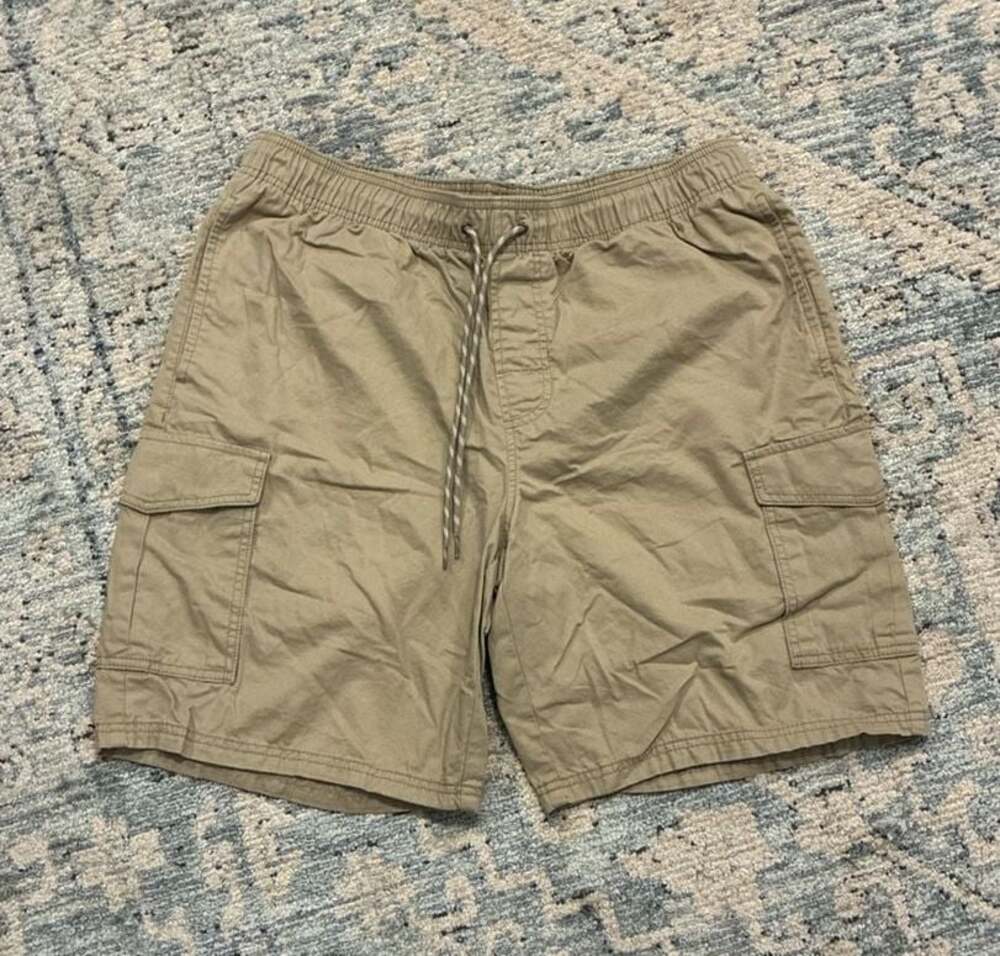 Amazon Essentials Men's Cargo Shorts Elastic Waist Khaki Brown Size L